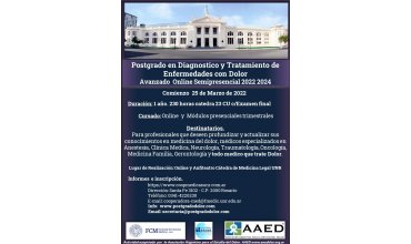 Imagen POSTG. EN DIAGNÓSTICO Y TRATAMIENTO DE ENFERMEDADES CON DOLOR ONLINE AVANZADO 2022
